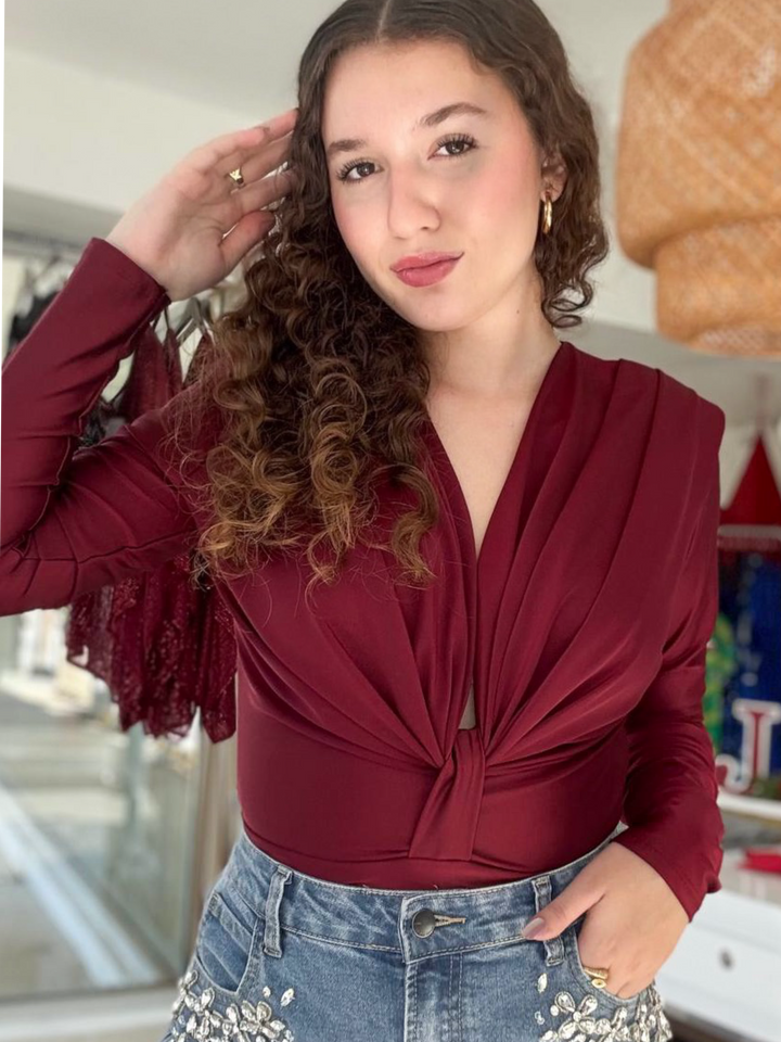 Long Sleeve Bodysuit One Size Burgundy