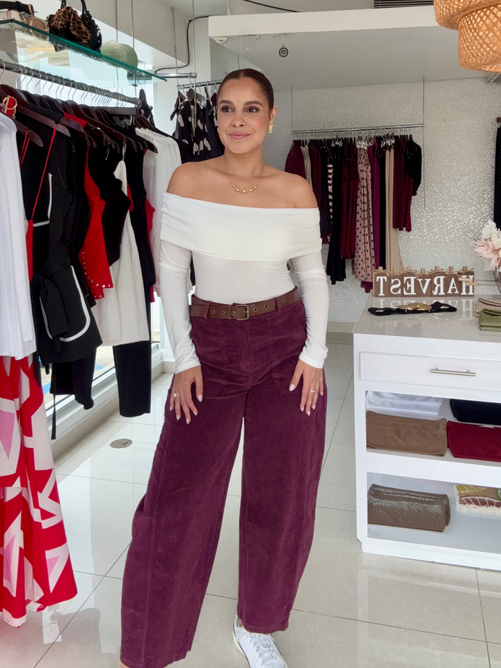 Burgundy Corduroy Barrel Pants