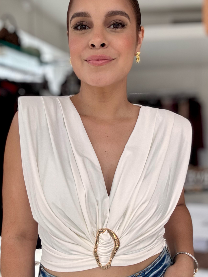White Drape Crop Top One Size