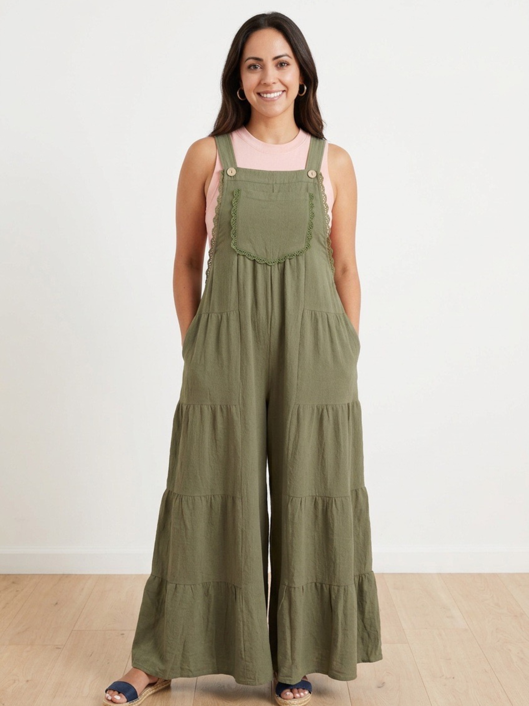 Olive Ruffle Overall