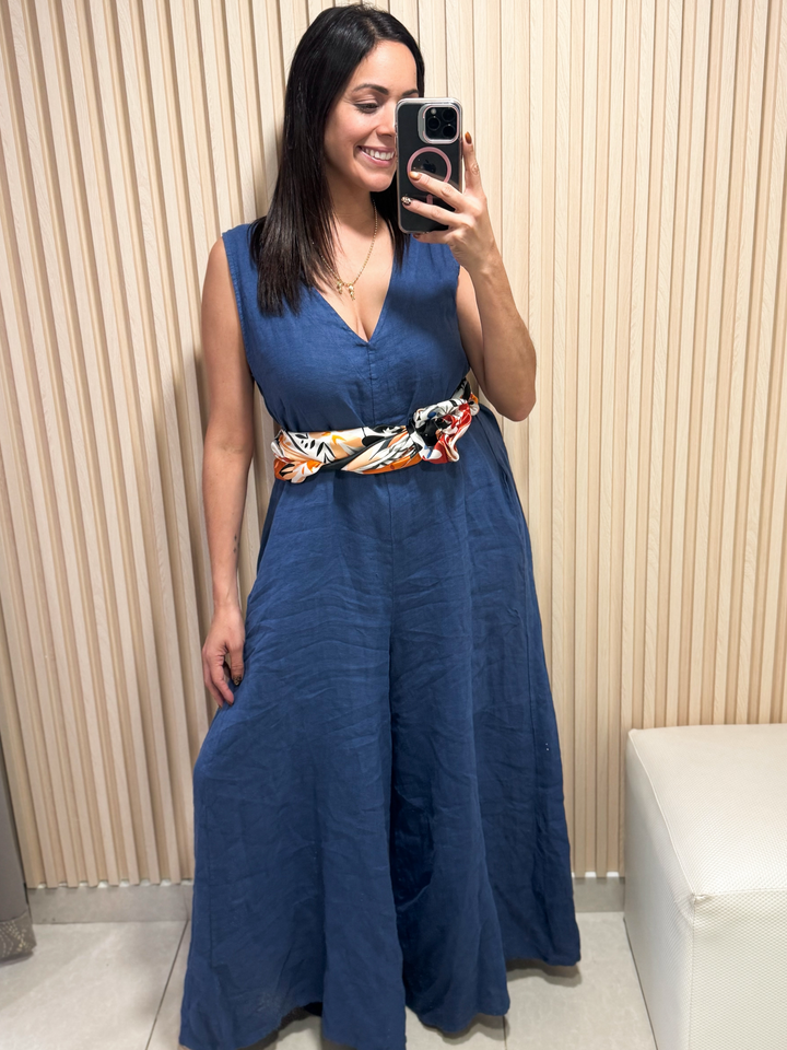 Italy Onesize Blue Linen Jumpsuit