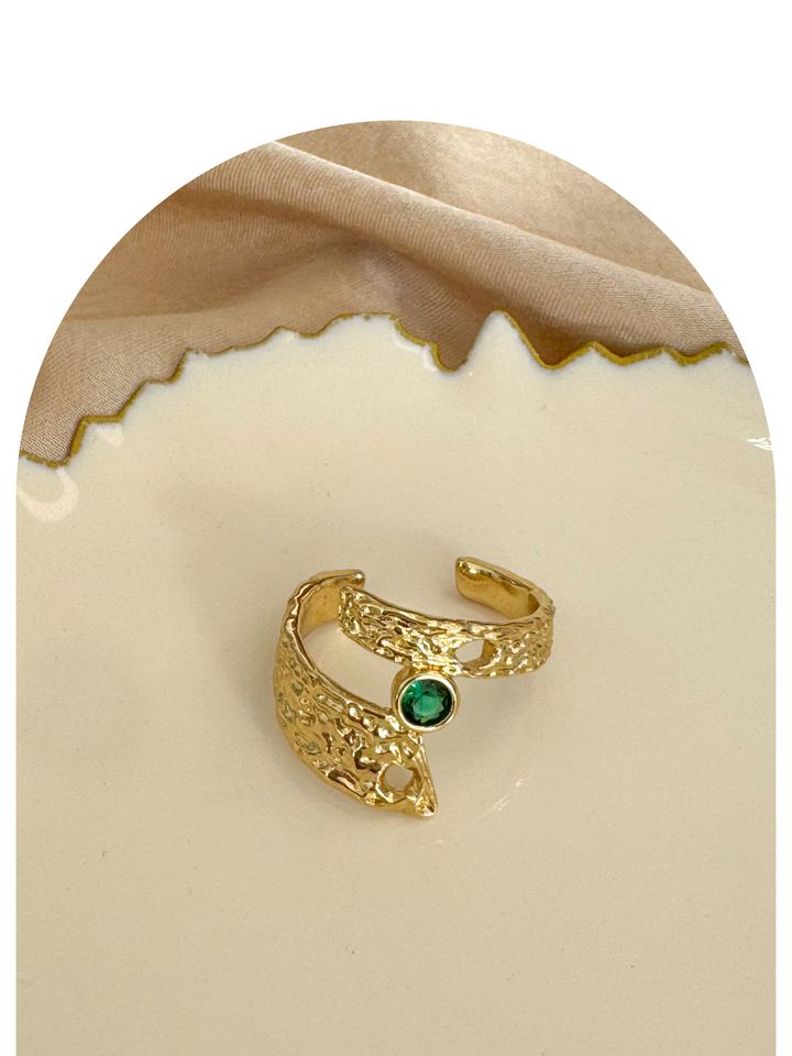 Gold Plated Texture Emerald Ring