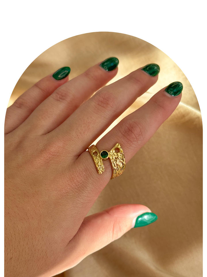 Gold Plated Texture Emerald Ring