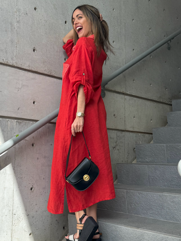 Made In Italy Red Linen Dress