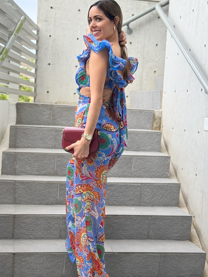 V Neck Flower Cutout Jumpsuit