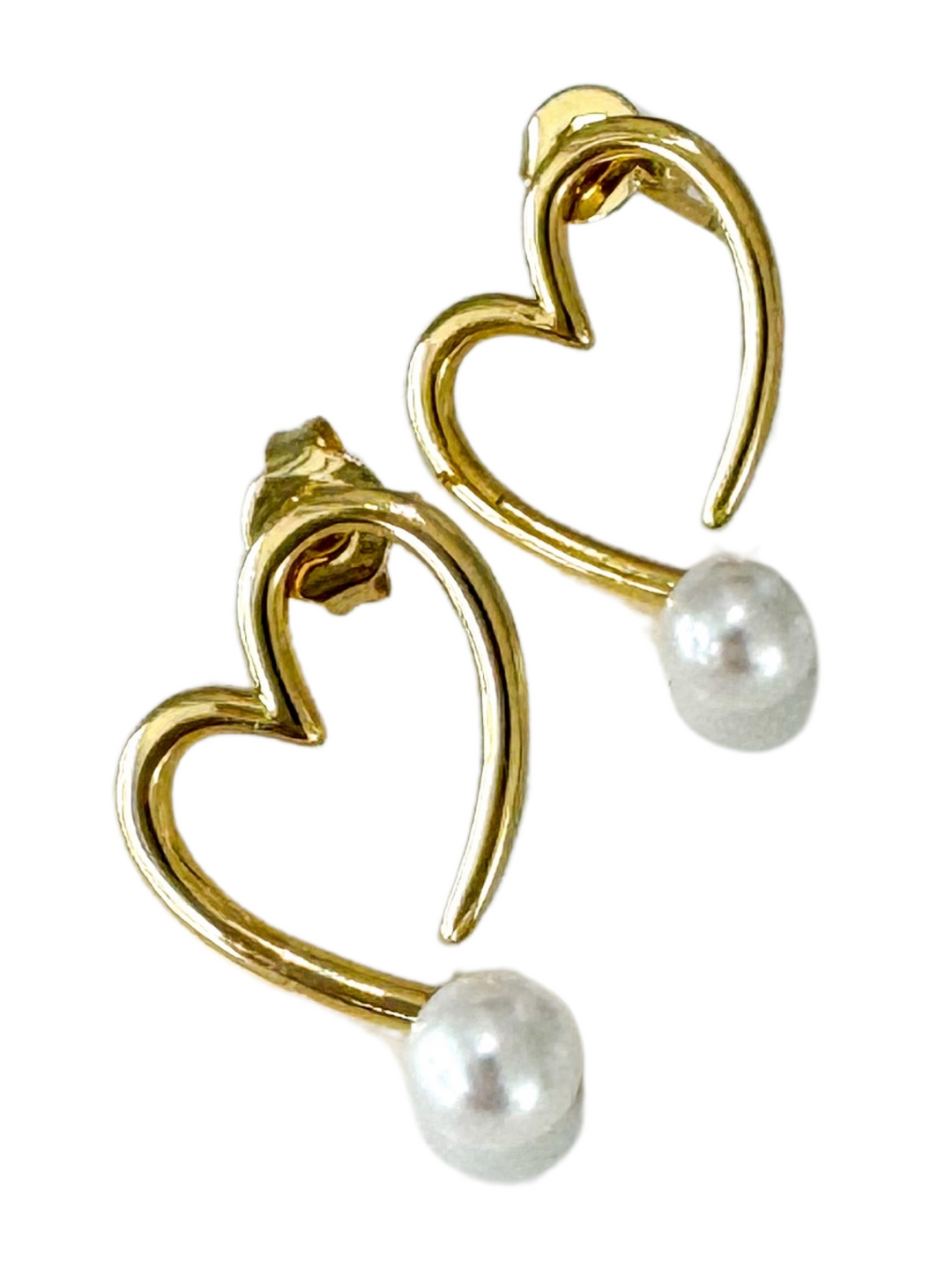 18K Gold Plated Heart With Pearl Stud