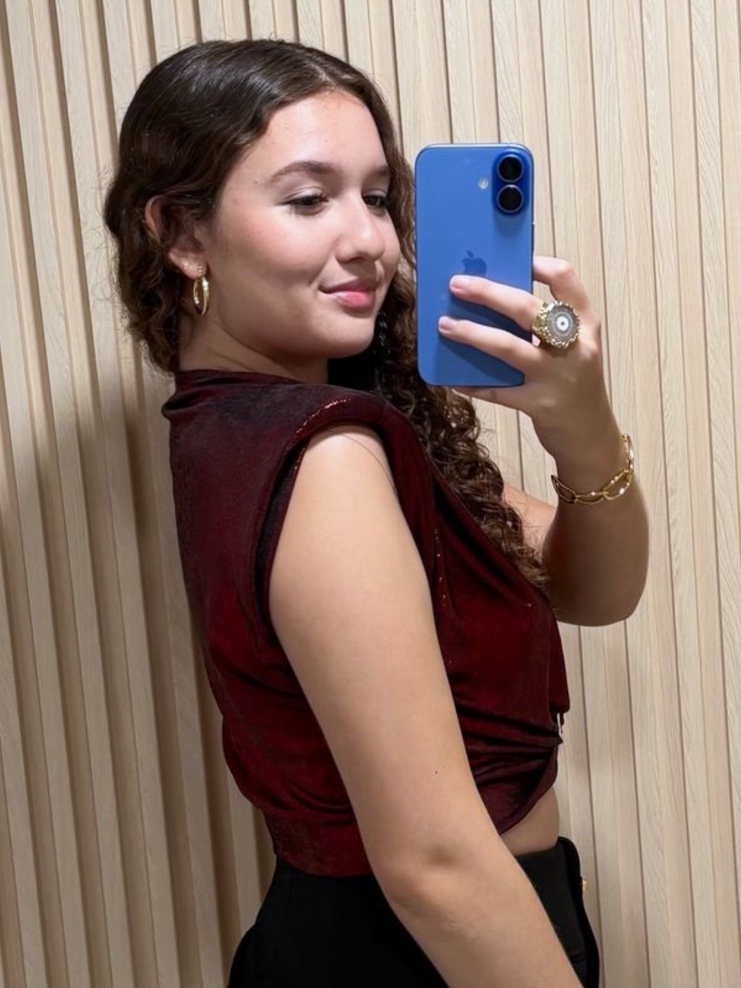 Italy One Size Red Metallic Crop Top