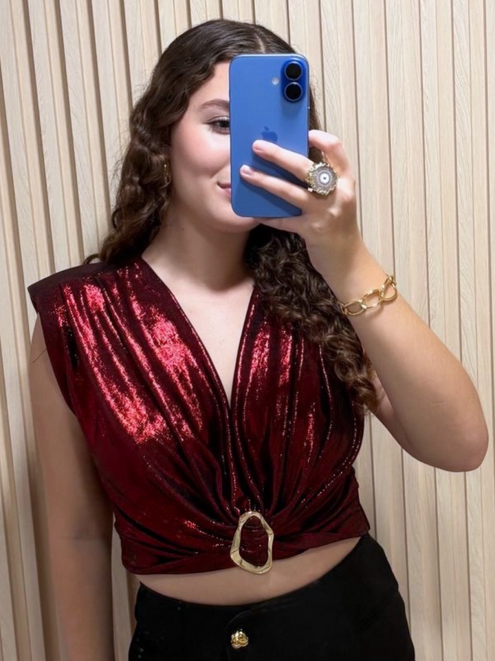 Italy One Size Red Metallic Crop Top