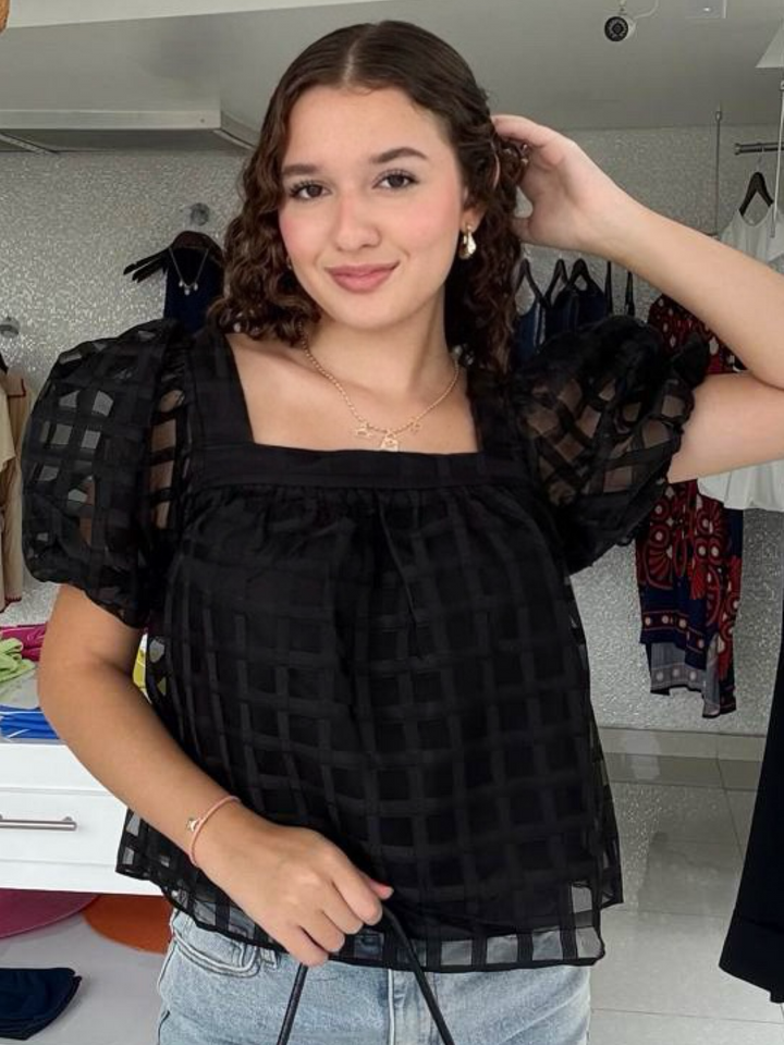 Bubble Sleeve Black Blouse