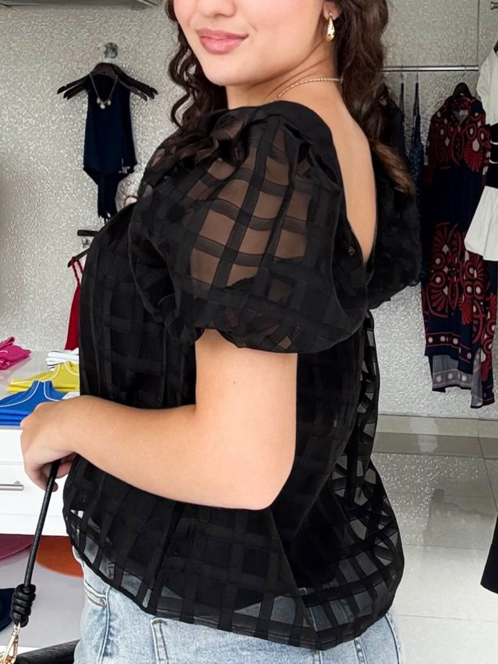 Bubble Sleeve Black Blouse