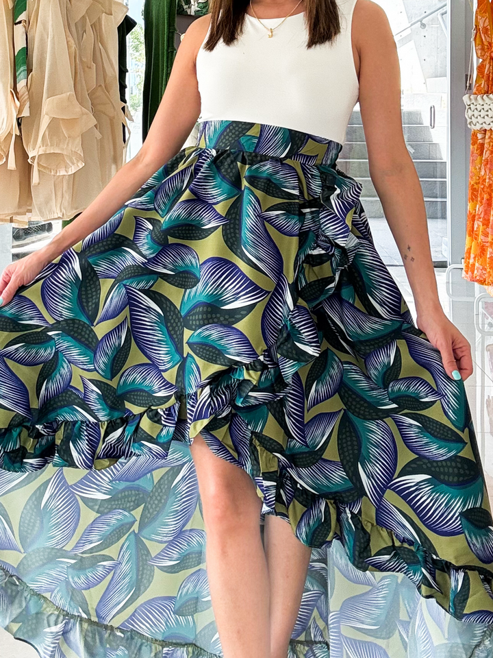 Tropical Ruffle High Low Skirt