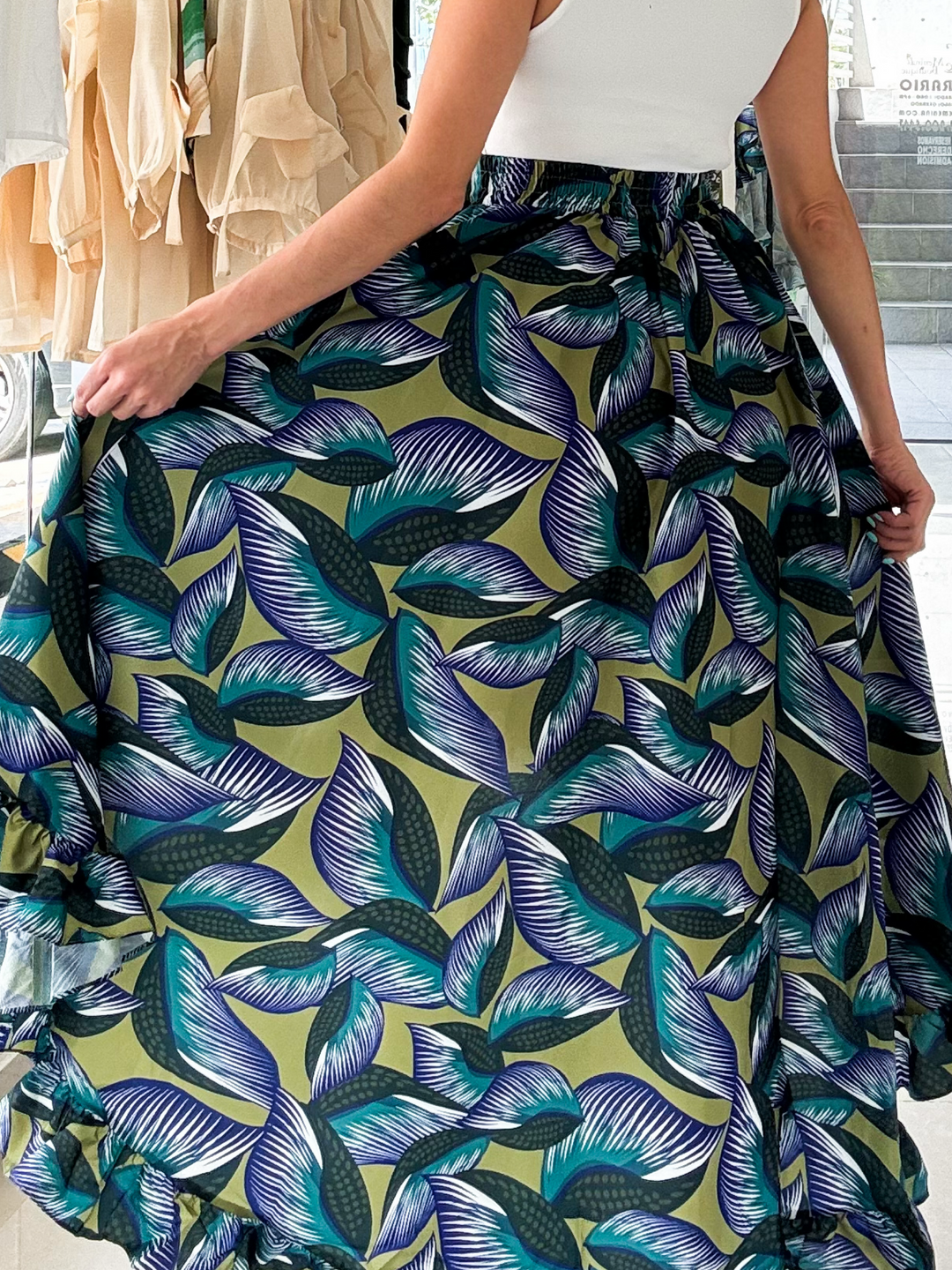 Tropical Ruffle High Low Skirt