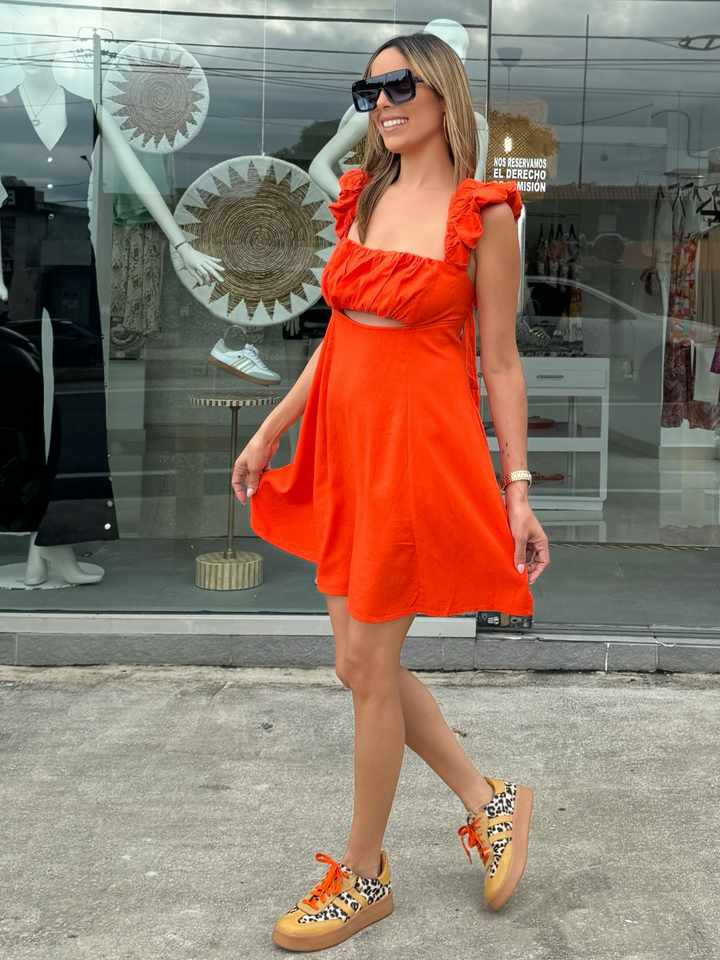 Orange Cut Out Mini Dress