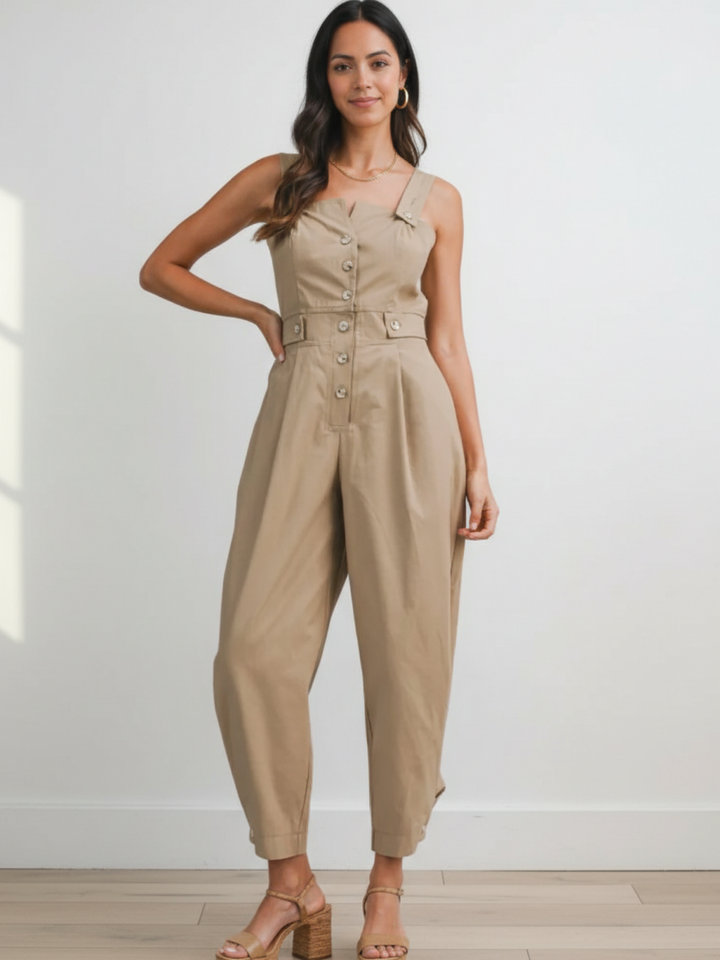 Mocha Buttoned Jumpsuit