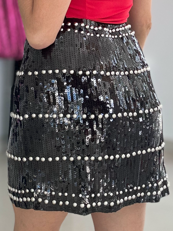 Black Sequins Mini Skirt