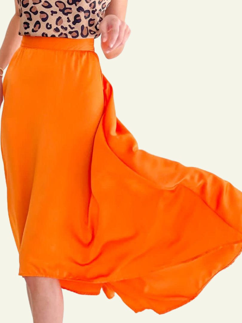 Orange High-Low Satin Skirt