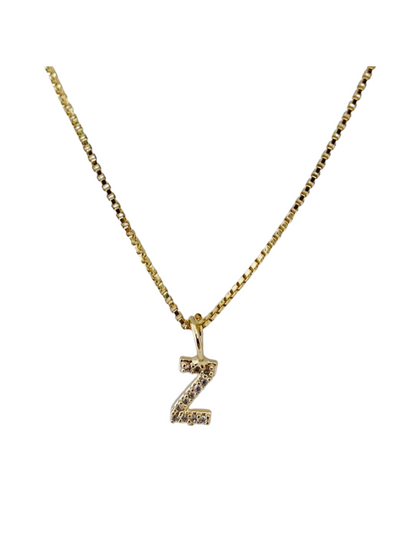 Gold Filled Rhinestone Initial Necklace