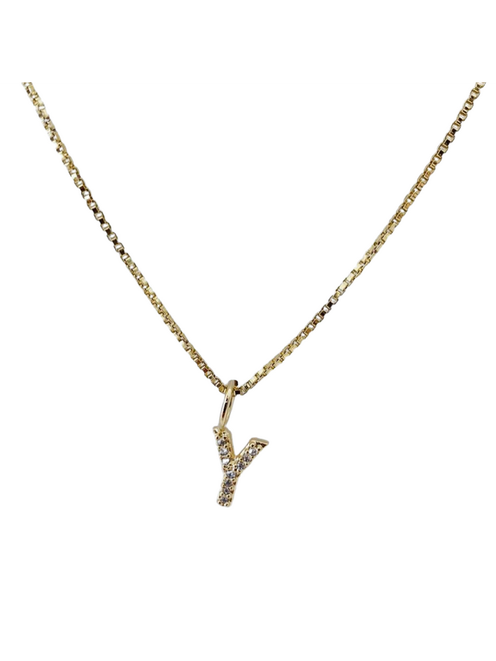 Gold Filled Rhinestone Initial Necklace