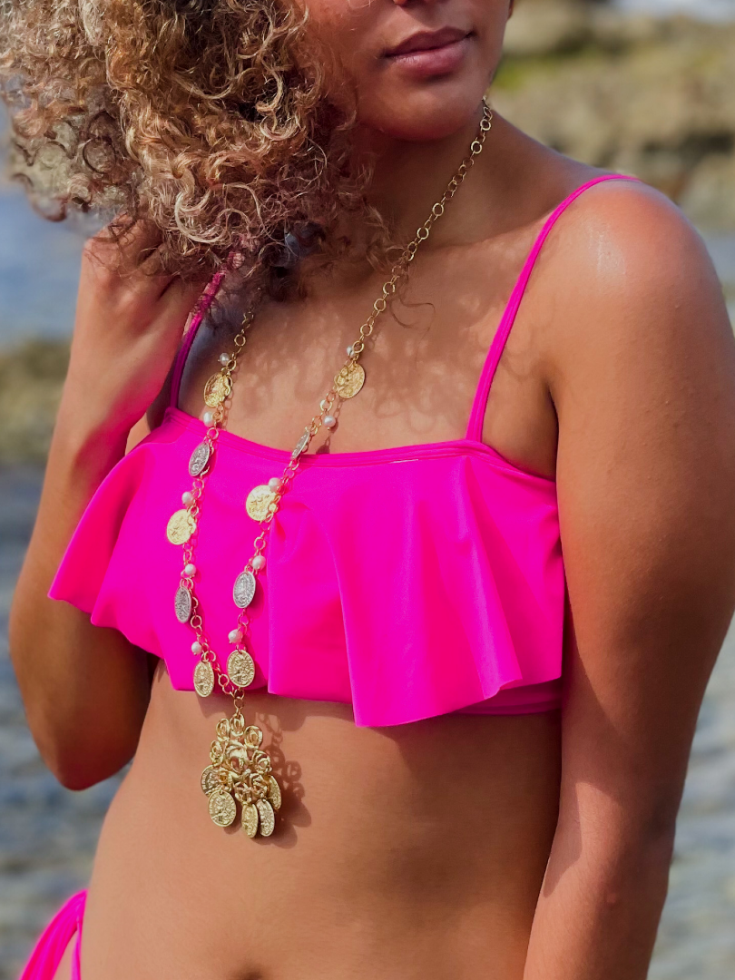Pink Frill Bikini Top